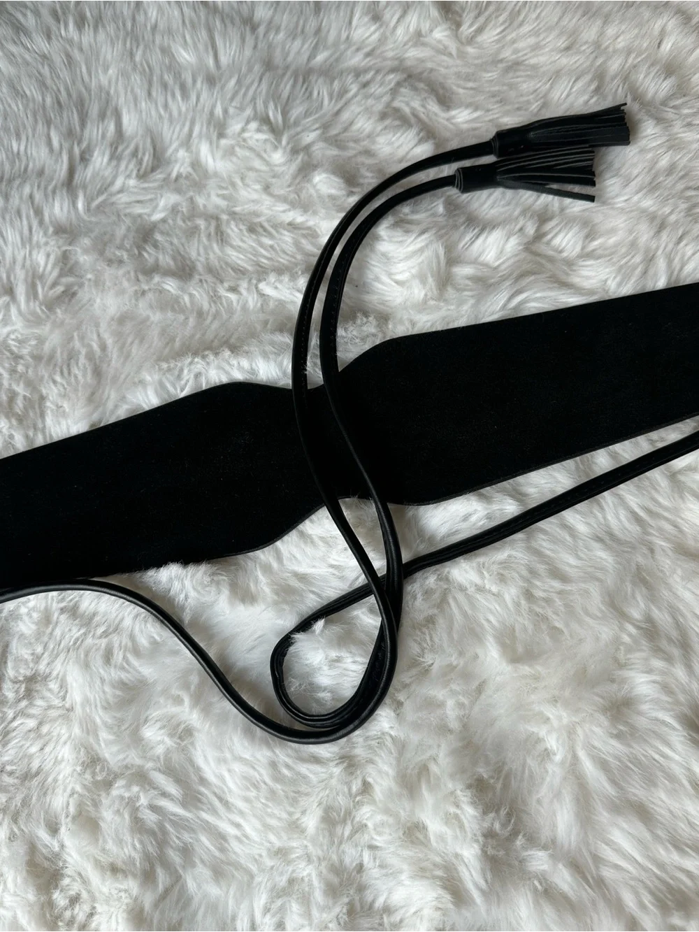 White House Black Market Black Leather Obi Bow-Tie Waist Belt Suede